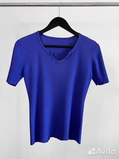 Топ в рубчик фиолетовый с коротким рукавом