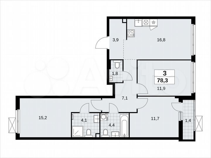 3-к. квартира, 78,3 м², 2/11 эт.