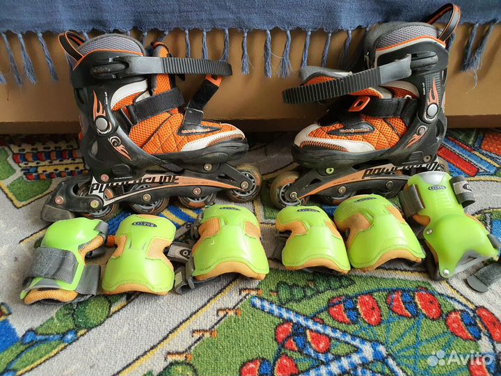 Роликовые коньки раздвижные с защитой, р. 32-35
