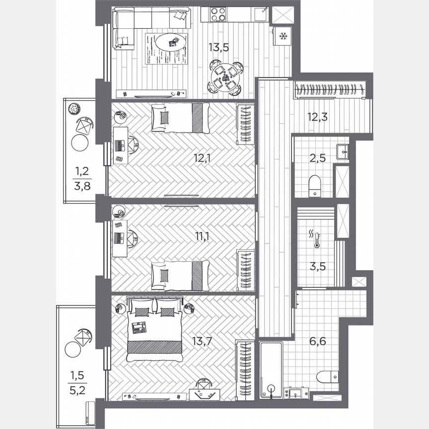 3-к. квартира, 78 м², 22/25 эт.