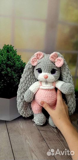Заяц, плюшевая зайка, вязанная игрушка