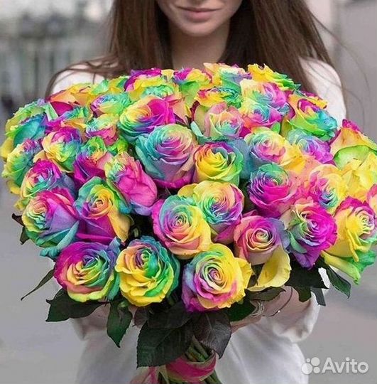 Радужные розы Цветы Доставка