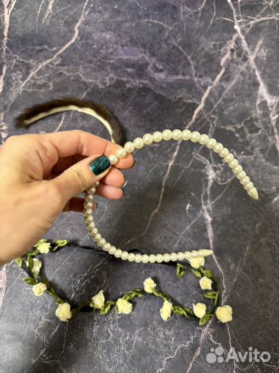 Меховой ободок жемчуг венок