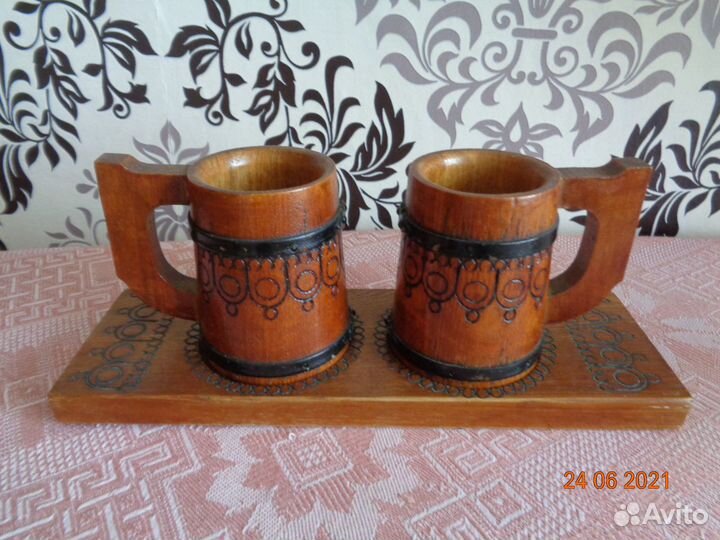 Кружки, стаканы, бочонок из дерева СССР