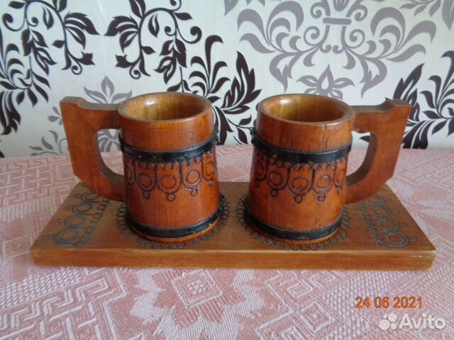 Кружки, стаканы, бочонок из дерева СССР
