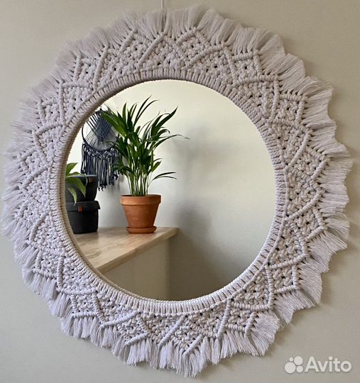 Зеркало круглое панно макраме декор интерьера