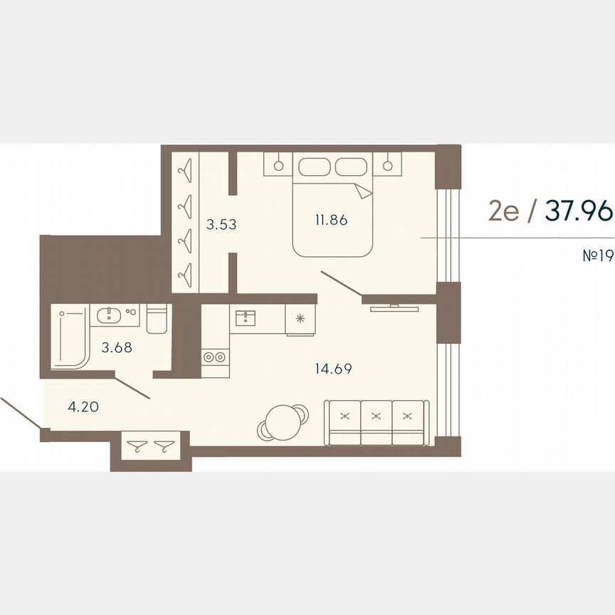 1-к. апартаменты, 38 м², 2/8 эт.