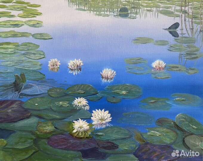 Картина живопись кувшинк пруд маслом на холсте