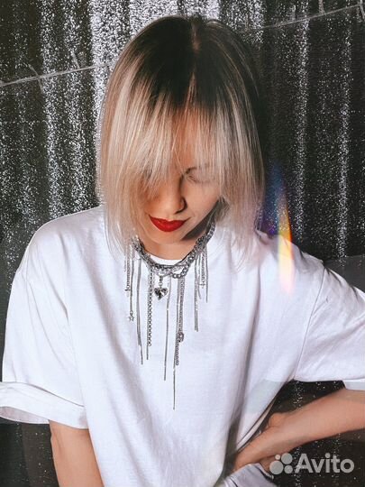 Колье чокер с цепочками из хрусталя и шпинели