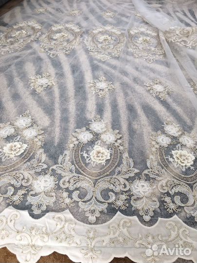 Тюль 3d со стразами и жемчугом готовая новая