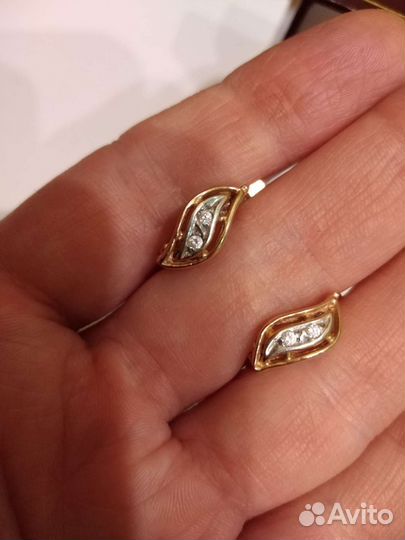 Золотые серьги 585 пробы с фианитами