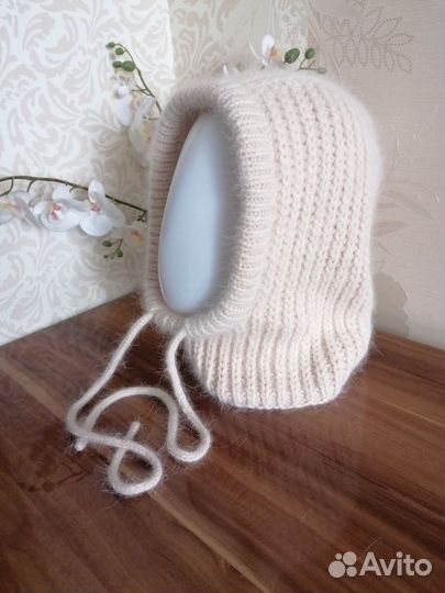 Капор капюшон вязаный из пуха норки (ангоры)