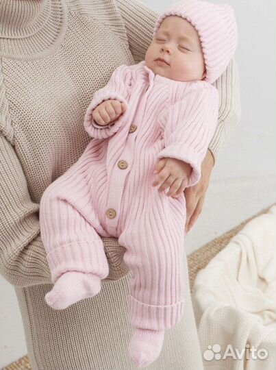 Вязаный комбинезон 0-4 месяцев плюс слип 56размер