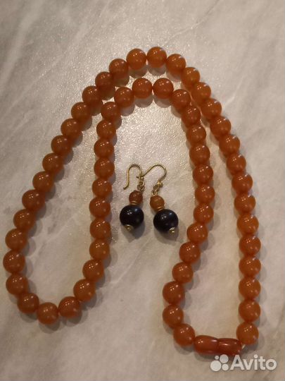 Бусы и серьги янтарь винтаж