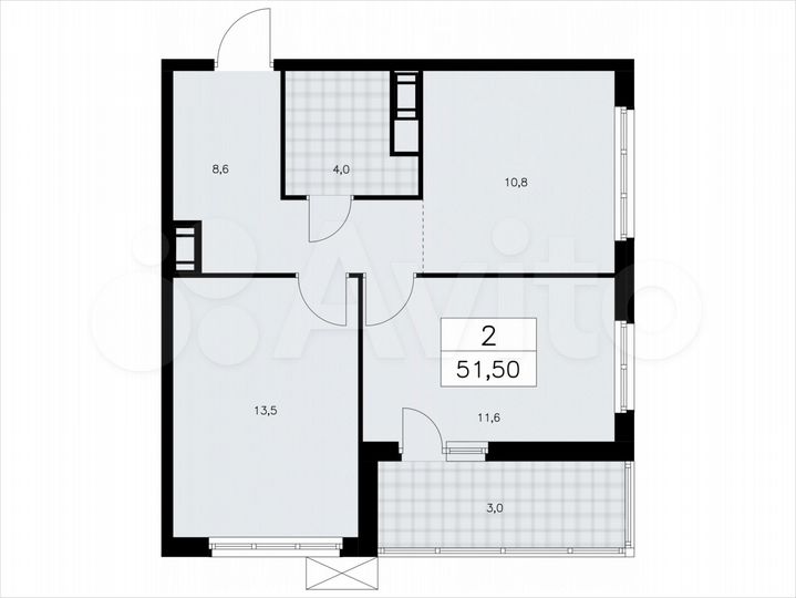 2-к. квартира, 51,5 м², 5/9 эт.