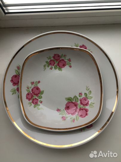 Посуда фарфор, соусник, тарелка, СССР, винтаж