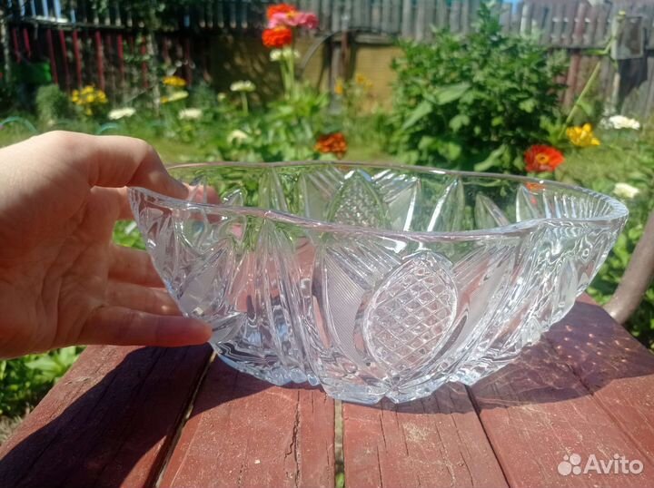 Хрустальная ваза/салатница лодочка большая СССР