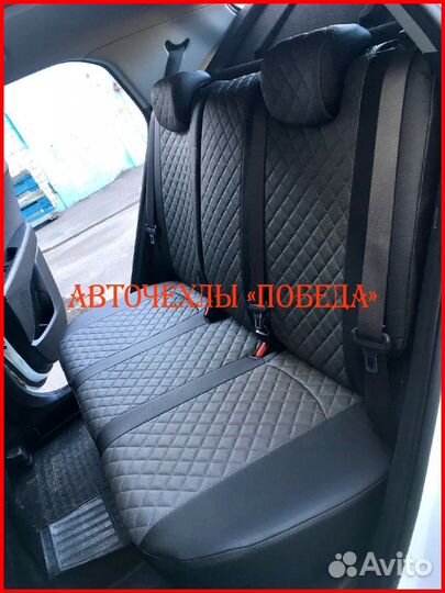 Чехлы Hyundai Creta 2 из экокожи чёрно-серые Ромб