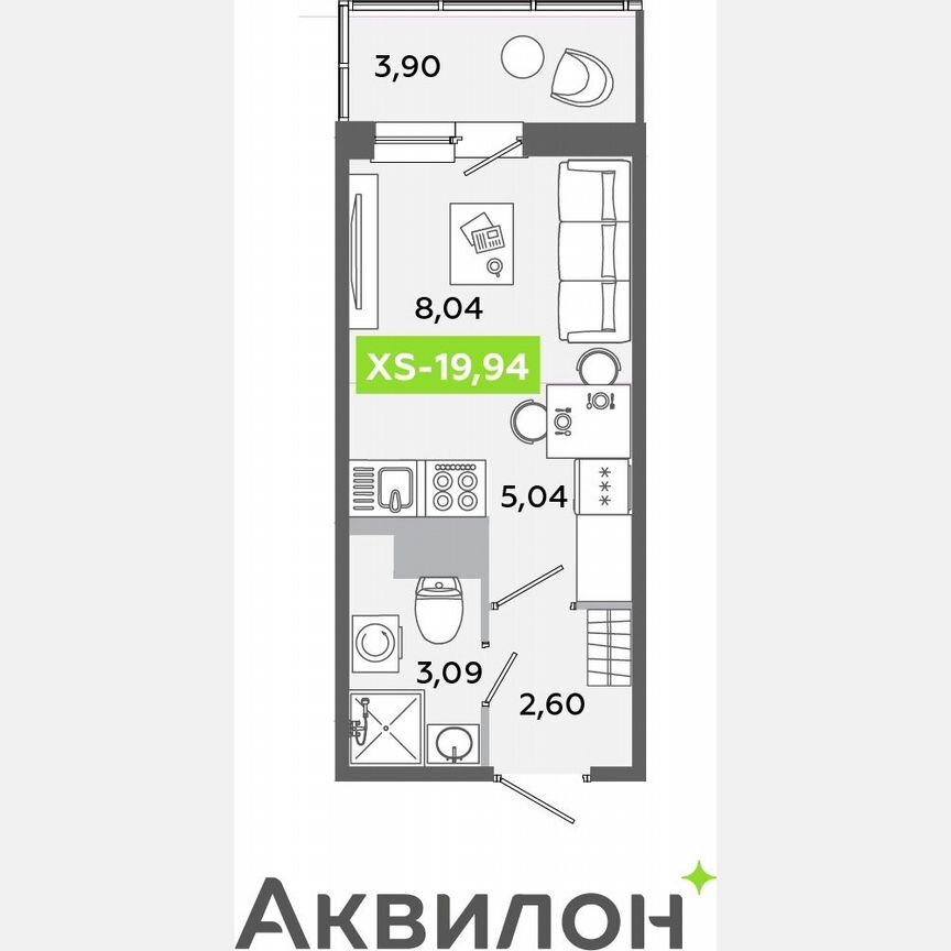 Квартира-студия, 19,9 м², 7/12 эт.