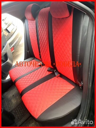 Чехлы Hyundai Solaris 2 из экокожи чёрно-красные