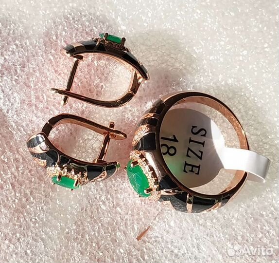 Серьги кольцо золото изумруд