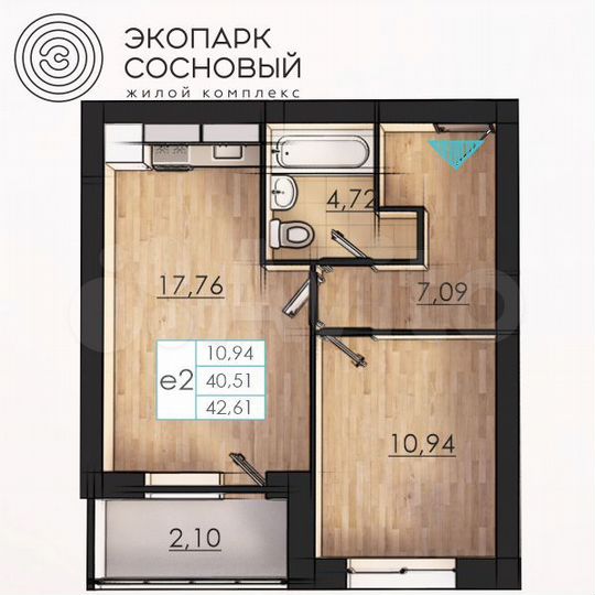 1-к. квартира, 40,4 м², 1/4 эт.