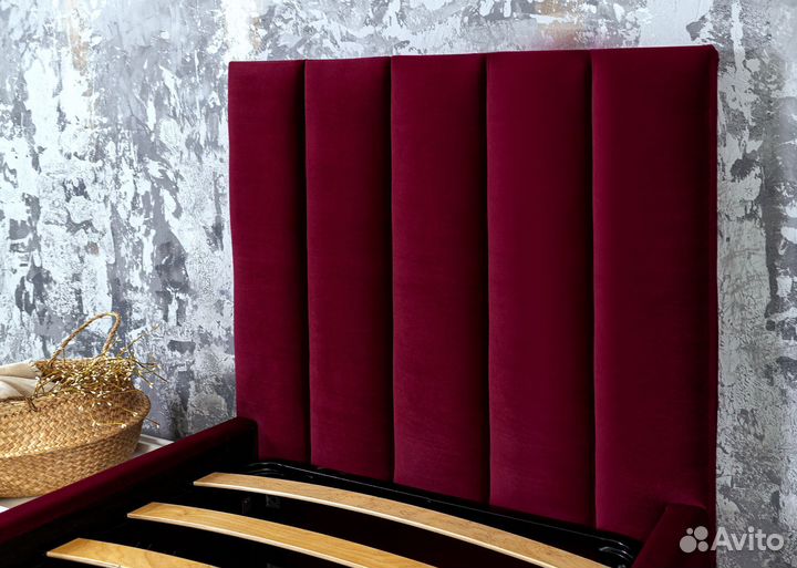 Кровать 90х200 Богема велюр бордо