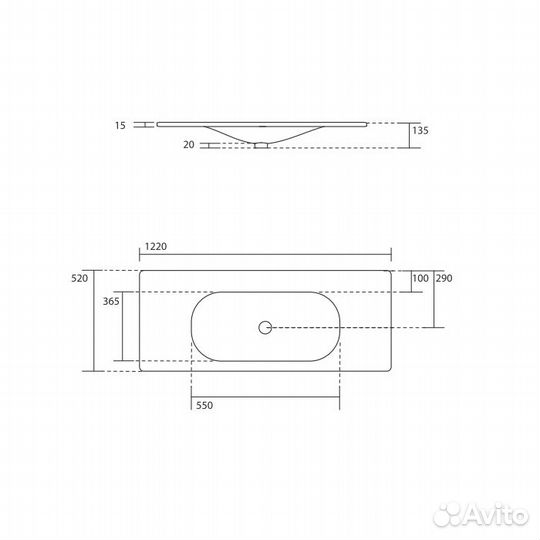 Kerasan shape Раковина керамическая 1220х520 мм