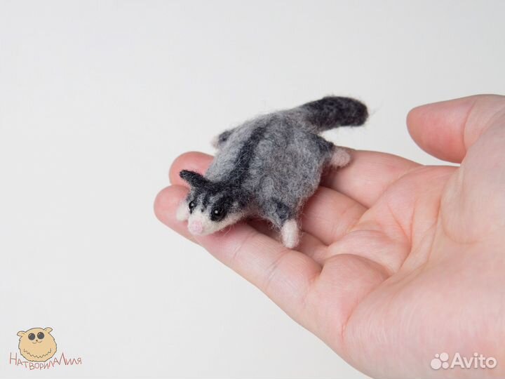 Войлочная брошь Сахарный поссум, Сахарная летяга