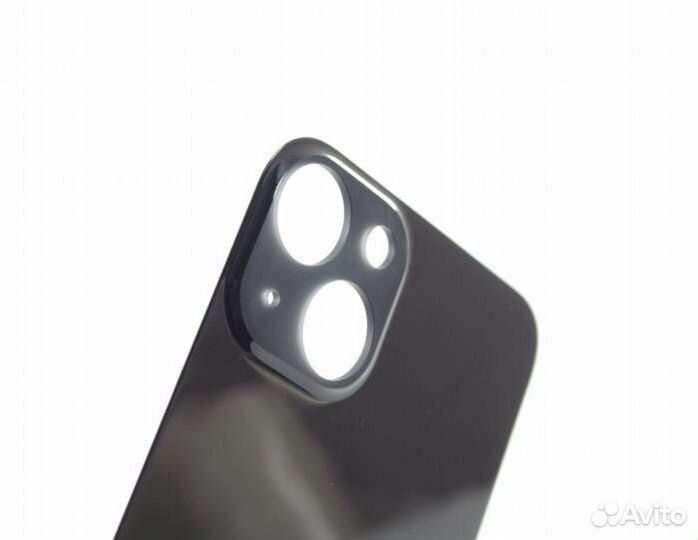 Задняя крышка для iPhone 13 Черная (Стеклянная с широким отверстием, логотип, скотч) A+