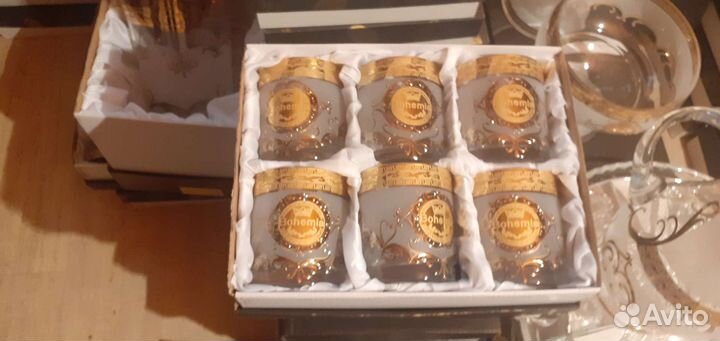 Стаканы квадро с блюдцами,оригинал богемия