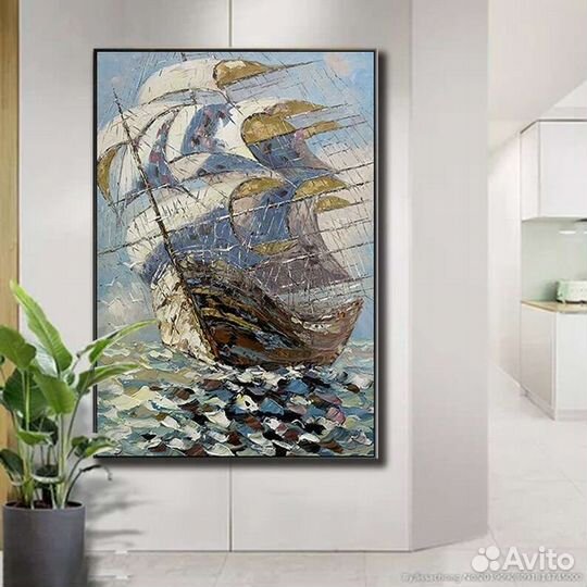 Картины на холсте, Абстрактный парусник в море