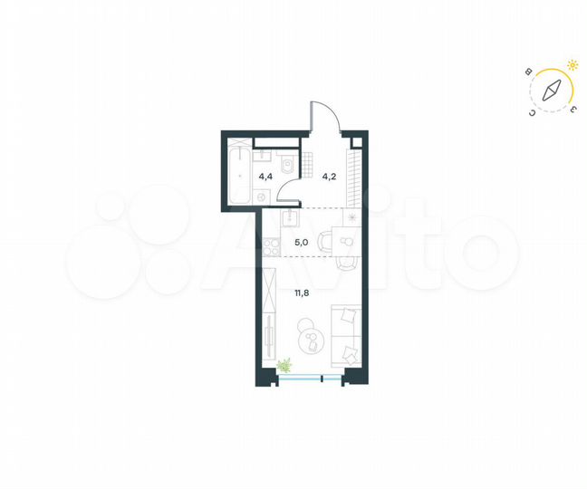 Квартира-студия, 25,4 м², 9/19 эт.