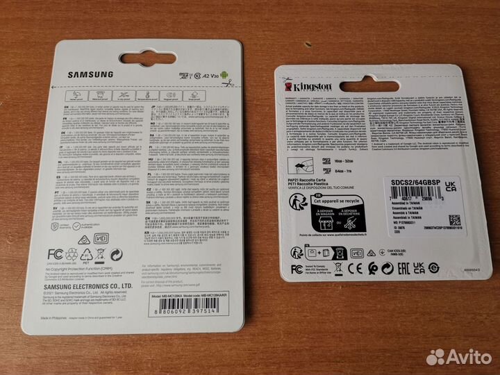 Карта памяти MicroSD Samsung 128Gb и Kingston 64Gb