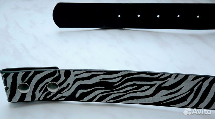 Ремень Зебра Чёрно-Белый Без Пряжки 105 см