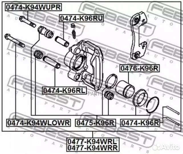 Febest 0477K94WRL Суппорт тормозной задний левый