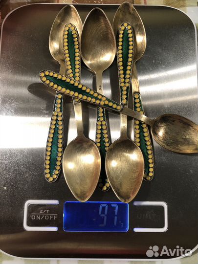 Ложки кофе серебро золочение СССР 916 эмаль