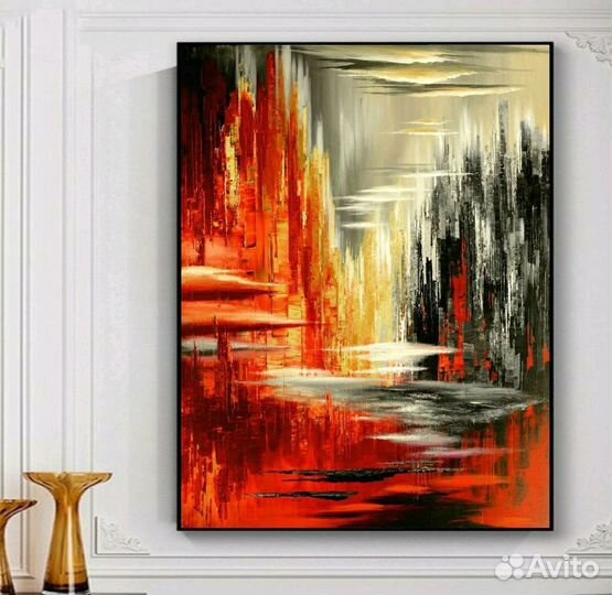 Картина маслом абстракция красная