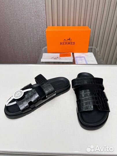 Шлёпанцы мужские Hermes натуральная кожа крокодил