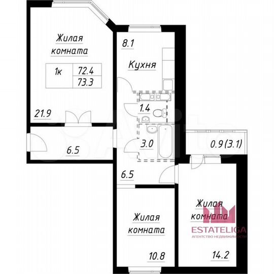 3-к. квартира, 73,3 м², 4/16 эт.