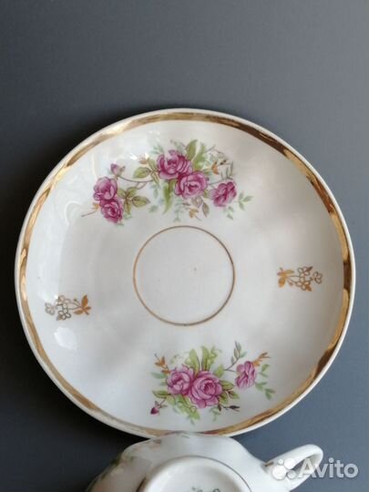 Чайная пара Дулево костяной фарфор ландыши розы