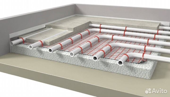 Теплый пол трубами 95 м2