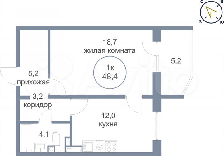 1-к. квартира, 48,4 м², 7/17 эт.