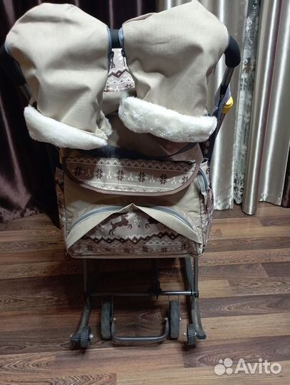 Детские санки коляска с колесами бу