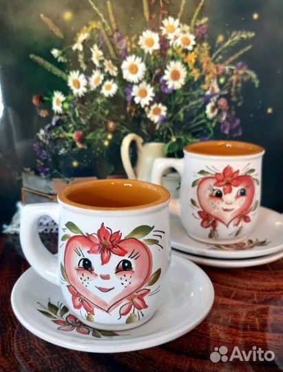 Кружечки с блюдцами, керамика