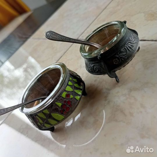 Солонки СССР стекло с ложечкой юммет