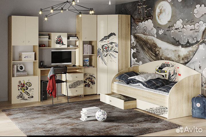 Кровать-софа Форсаж с ящиками Сонома/Бежевый