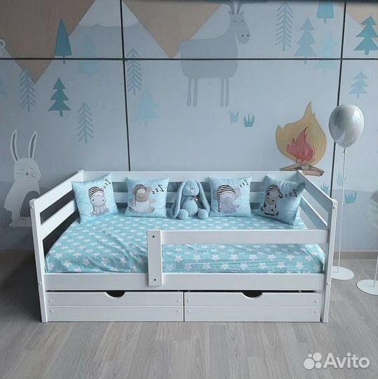 Кроватка софа эко с бортиком берёза детская