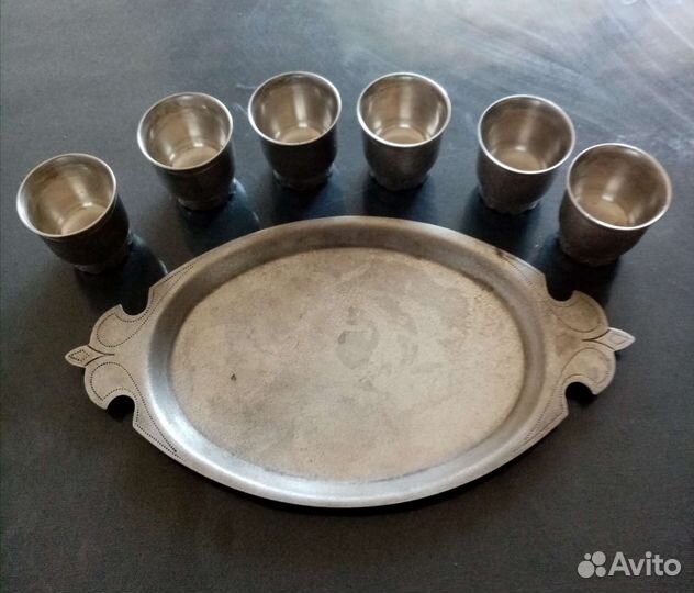 Поднос+ 6 рюмок серебро.352г.Столовые приборы СССР