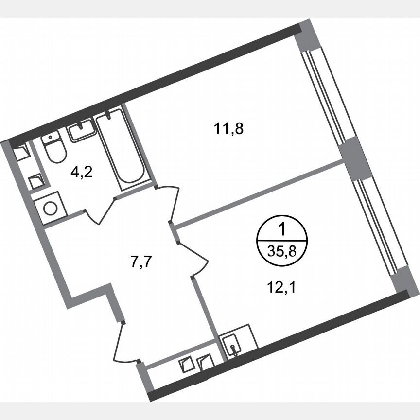 1-к. квартира, 35,8 м², 6/17 эт.